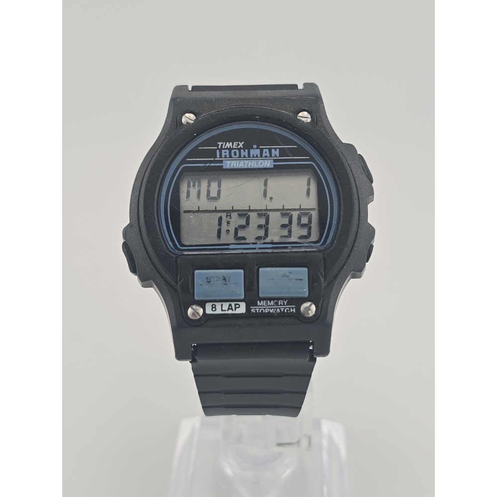 Vtg Blue Timex Ironman Triathlon Mens Watch 38mm 8 Lap - New Battery - Working